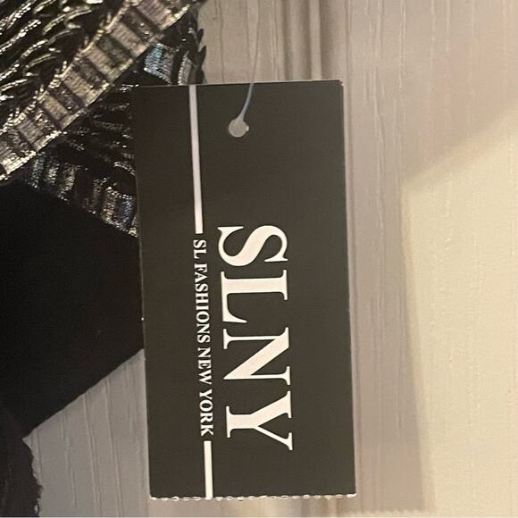 SLNY Metallic-Trim Capelet‎ Sheath Black Dress New Size 4 - Picture 7 of 11